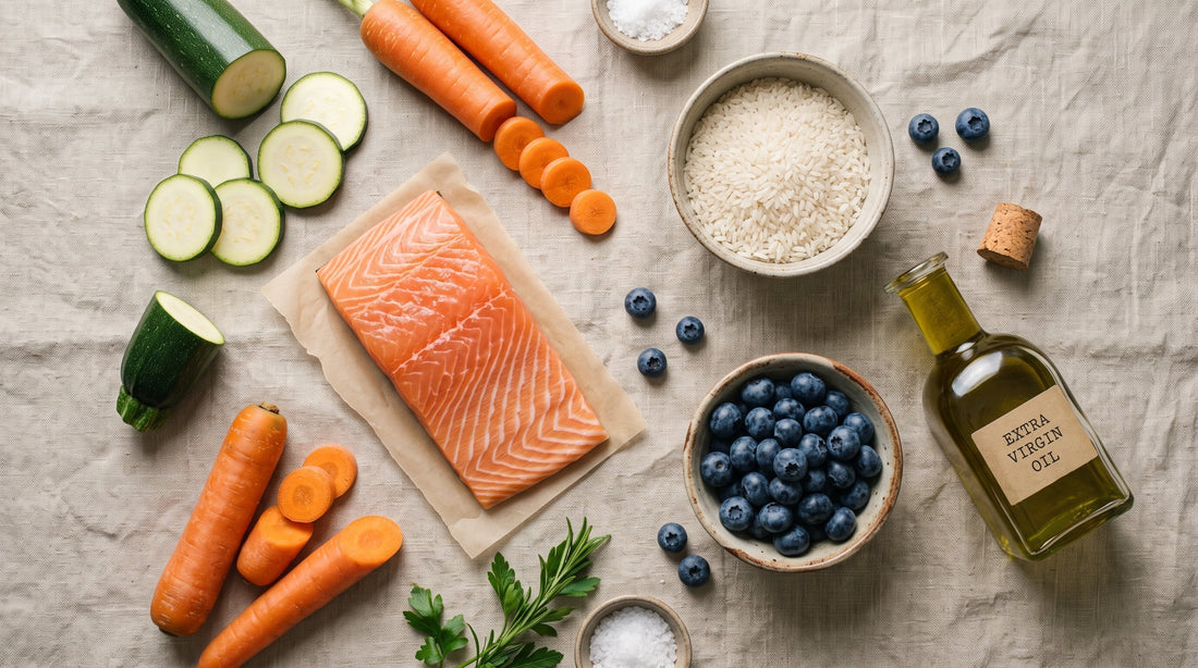 Selección de alimentos permitidos y bajos en FODMAP para dieta SIBO